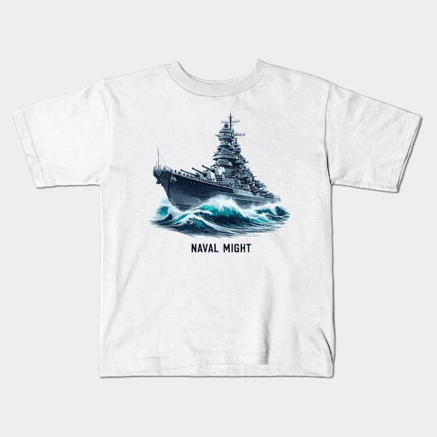 Powerful Battleship, Naval Might Kids T-Shirt by Vehicles-Art